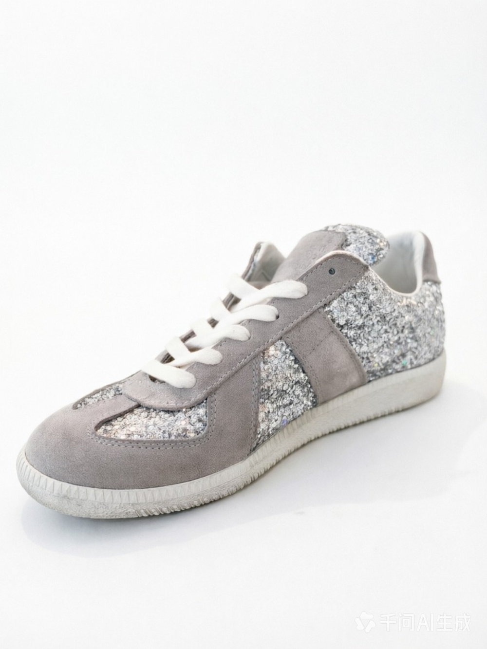 MAISON MARGIELA Replica suede leather  with silver glitter sneakers
